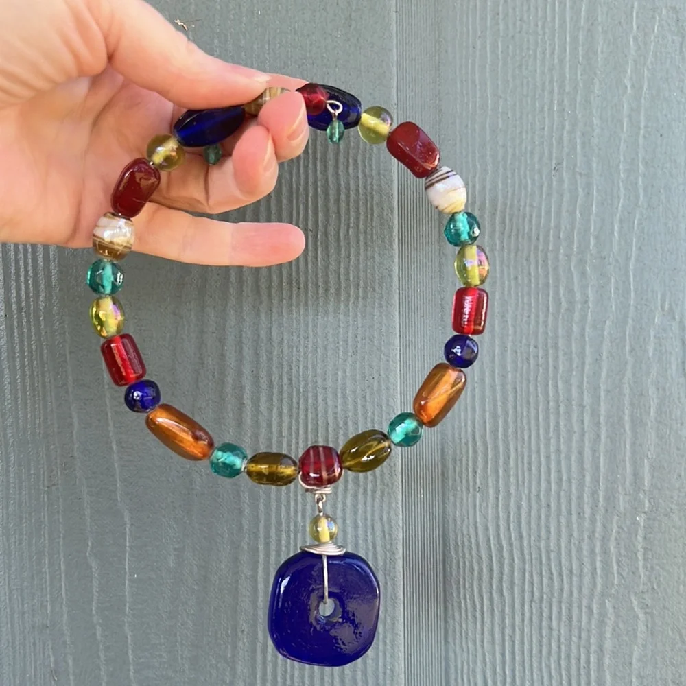 Adjustable Solid Glass Bead Wire Necklace